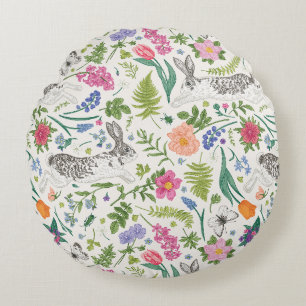 Konijnen, Butterflies en Flowers Rond Kussen