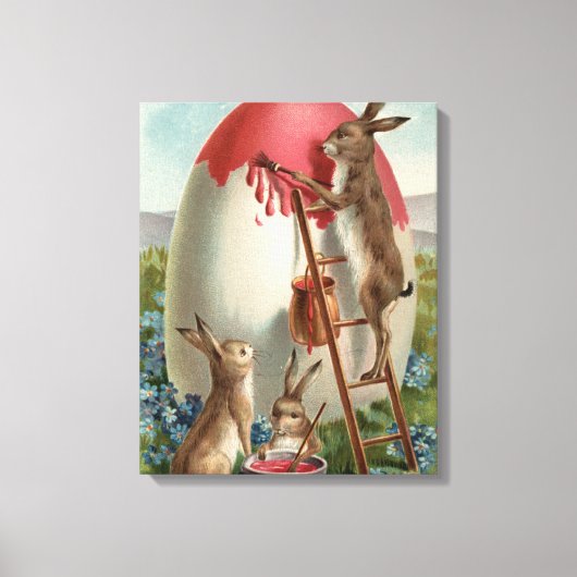 Konijnen die een eieren schilderen canvas afdruk (Voorkant)