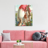 Konijnen die een eieren schilderen canvas afdruk (Insitu (Woonkamer))