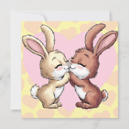 Konijnen die elkaar kussen op Valentijnsdag Hartje Feestdagenkaart