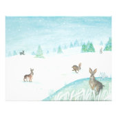 Konijnen die op sneeuw zitten en springen foto afdruk (Voorkant)