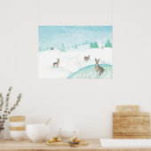 Konijnen die op sneeuw zitten en springen poster (Keuken)