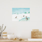 Konijnen die op sneeuw zitten en springen poster (Keuken)
