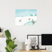 Konijnen die op sneeuw zitten en springen poster (Thuiskantoor)