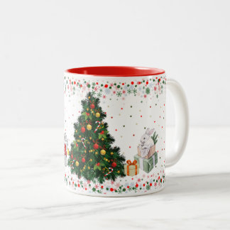 Konijnen die zich voorbereiden op kerst tweekleurige koffiemok