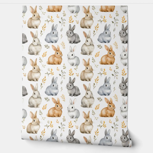 Konijnen en bladeren behang (Afrollen)
