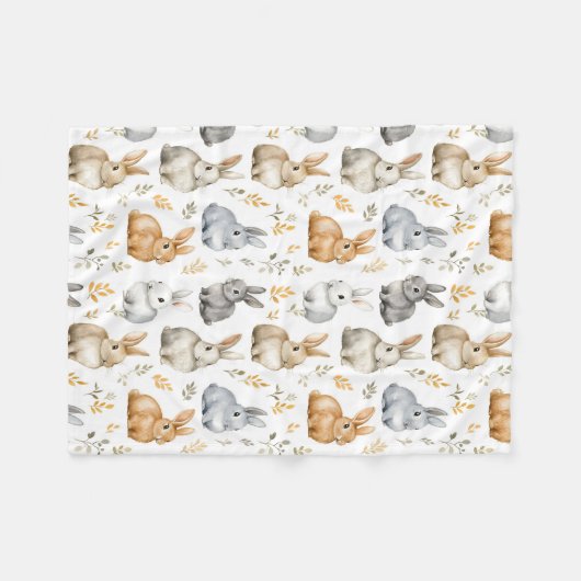 Konijnen en bladeren fleece deken (Voorkant (Horizontaal))