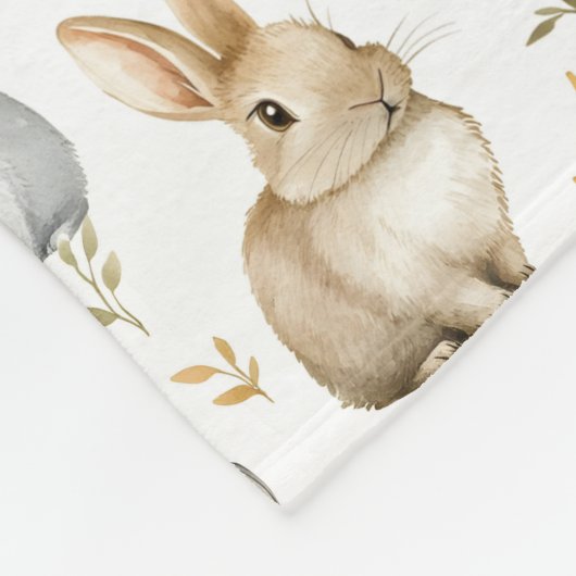 Konijnen en bladeren fleece deken (Hoek)