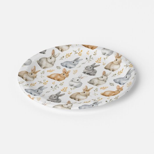 Konijnen en bladeren papieren bordje (Gekanteld)
