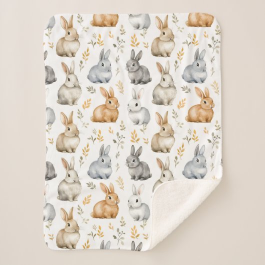 Konijnen en bladeren sherpa deken (Voorkant)