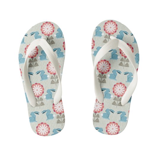 Konijnen en bloemen kinder teenslippers (Voetbed)