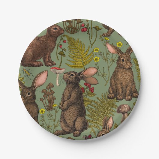 Konijnen en bosbouillons Papieren Borden Papieren Bordje (Voorkant)