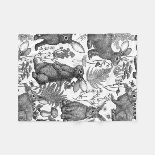 Konijnen en bosflora2 Vleekwand Fleece Deken (Voorkant (Horizontaal))