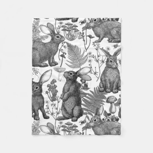 Konijnen en bosflora2 Vleekwand Fleece Deken (Voorkant)