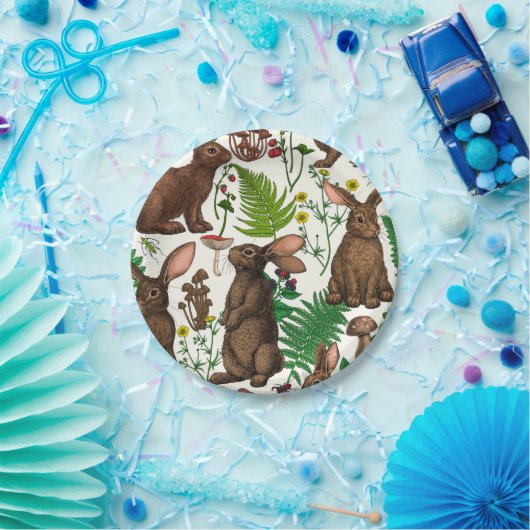 Konijnen en bosflora 4 papieren bordje (Feest)