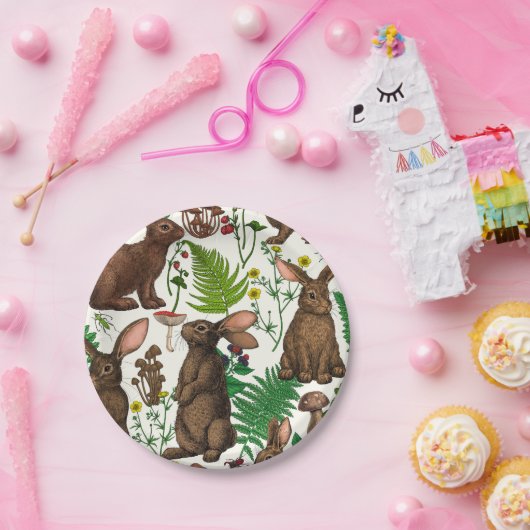 Konijnen en bosflora 4 papieren bordje (Feest)