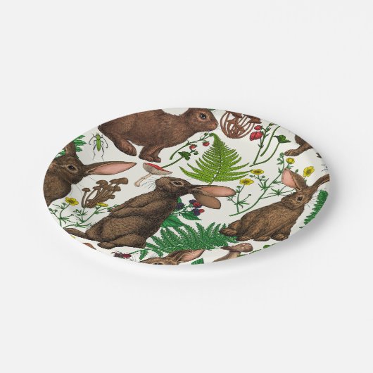 Konijnen en bosflora 4 papieren bordje (Gekanteld)