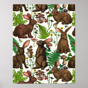 Konijnen en bosflora 4 poster