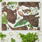 Konijnen en bosflora 4 theedoek (Gevouwen)