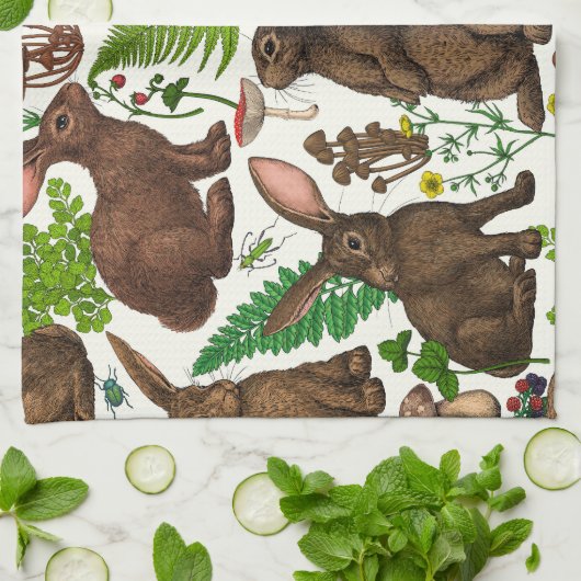 Konijnen en bosflora 4 theedoek (Gevouwen)