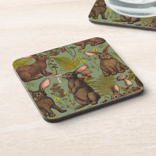 Konijnen en bosflora Beverage Coaster Bier Onderzetter (Linkerzijde)