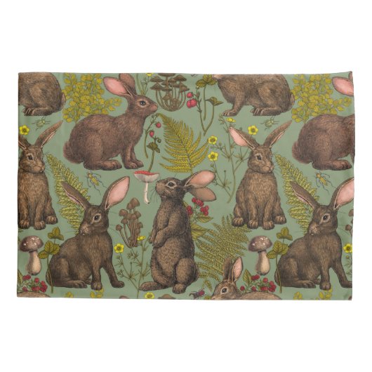 Konijnen en bosflora Pillow Hoesje Kussensloop (Achterkant-Links)