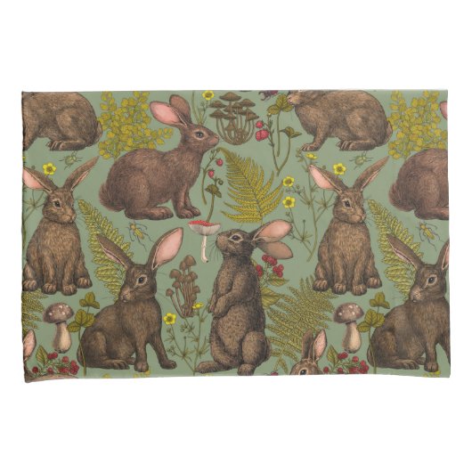 Konijnen en bosflora Pillow Hoesje Kussensloop (Voorkant-Rechts)