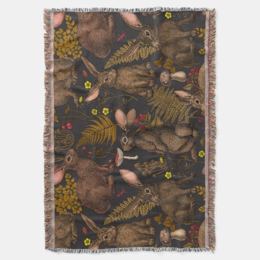 Konijnen en bosflora Throw Blanket Deken (Voorkant Verticaal)