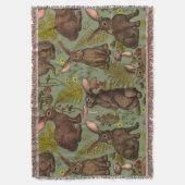 Konijnen en bosflora Throw Blanket Deken (Voorkant Verticaal)