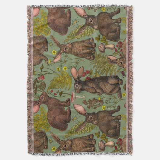 Konijnen en bosflora Throw Blanket Deken (Voorkant Verticaal)