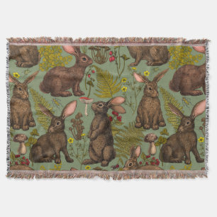 Konijnen en bosflora Throw Blanket Deken