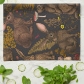 Konijnen en bossen flora Kitchen Towel Theedoek (Gevouwen)