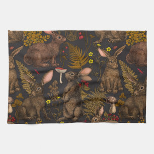 Konijnen en bossen flora Kitchen Towel Theedoek