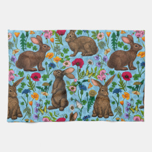 Konijnen en bossen flora Kitchen Towel Theedoek
