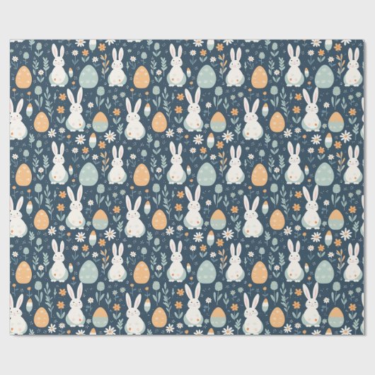 Konijnen en eitjes tuin blauw en Sinaasappel Cadeaupapier (Vlak)