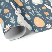 Konijnen en eitjes tuin blauw en Sinaasappel Cadeaupapier (Rol Hoek)