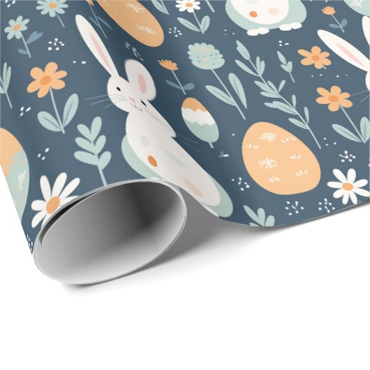 Konijnen en eitjes tuin blauw en Sinaasappel Cadeaupapier (Rol Hoek)