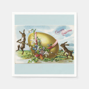 konijnen en gouden easter egg blauw servetten