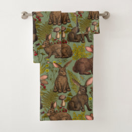 Konijnen en houten flora Bath Towel Set Bad Handdoek