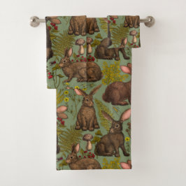 Konijnen en houten flora Bath Towel Set Bad Handdoek