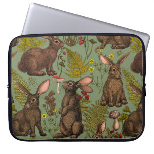 Konijnen en houten flora Laptophoes Laptop Sleeve