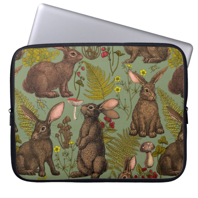 Konijnen en houten flora Laptophoes Laptop Sleeve (Voorkant)