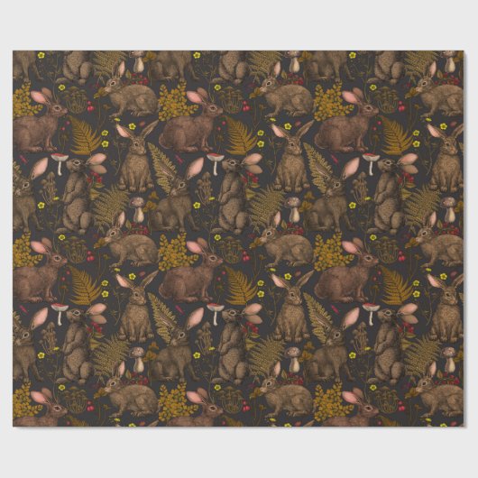 Konijnen en houtflora Verpakkingspapier Cadeaupapier (Vlak)