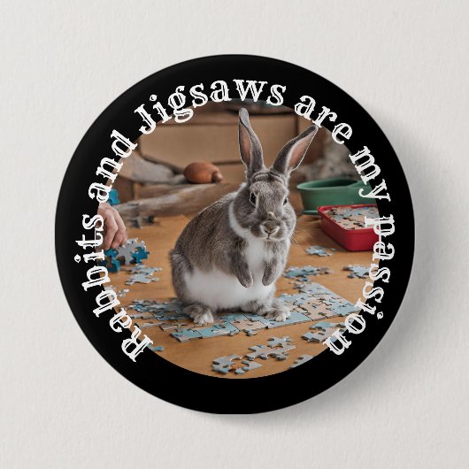 Konijnen en Jigsaws puzzel en konijn eigenaar koni Ronde Button 7,6 Cm (Voorkant)