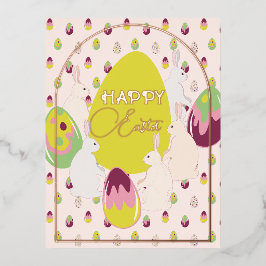Konijnen en paaseieren. folie feestdagen briefkaart
