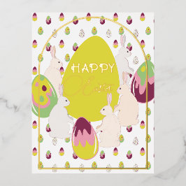 Konijnen en paaseieren. folie feestdagen briefkaart