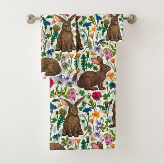 Konijnen en wilde bloemen bad handdoek (Insitu)