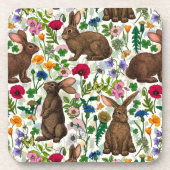 Konijnen en wilde bloemen bier onderzetter (Voorkant)