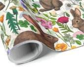 Konijnen en wilde bloemen cadeaupapier (Rol Hoek)