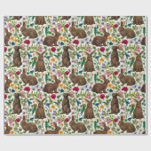 Konijnen en wilde bloemen cadeaupapier (Vlak)